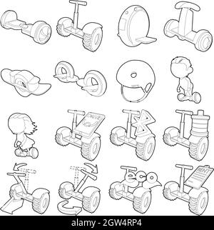 Balancing scooter icons set, outline style Stock Vector