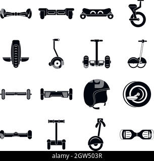 Balancing scooter icons set, simple style Stock Vector