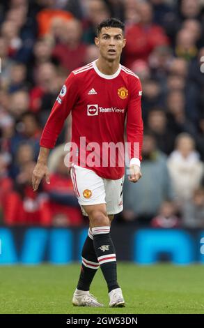 Manchester, UK. 3rd Oct, 2021. Manchester United's Cristiano Ronaldo is seen during the Premier League football match between Manchester United and Everton in Manchester, Britain, on Oct. 2, 2021. Credit: Xinhua/Alamy Live News Stock Photo