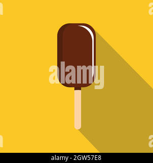 Chocolate ice cream on wooden stick icon Stock Vector