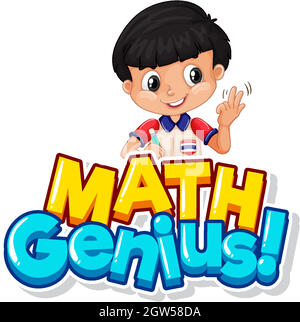 Font design for word math genius with cute boy Stock Vector