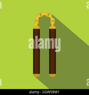 Nunchaku weapon icon, flat style Stock Vector