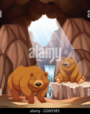 Two happy bears in a cave Stock Vector
