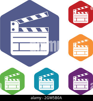 Clapperboard icons set Stock Vector
