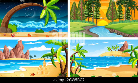 Four different nature horizontal scenes Stock Vector