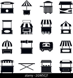 Street food truck icons set, simple style Stock Vector