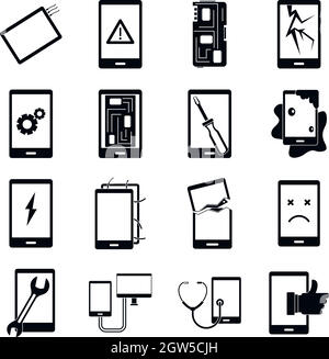 Device repair symbols icons set, simple style Stock Vector