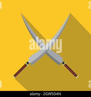 Two crossed Japanese samurai swords icon Stock Vector