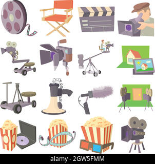 Movie cinema symbols icons set, cartoon style Stock Vector