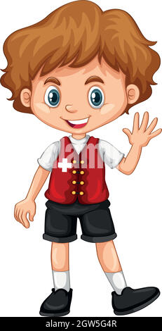 Switzerland boy waving hello Stock Vector