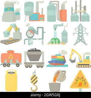 Industrial symbols icons set, cartoon style Stock Vector