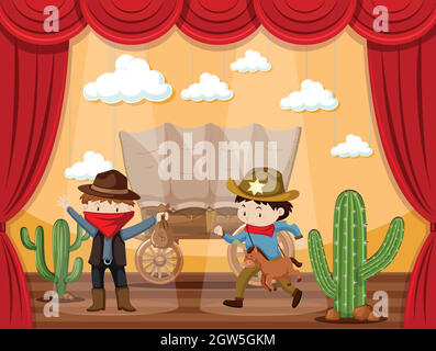 Stage play with two cowboys Stock Vector