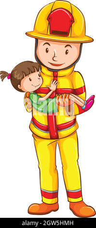 A fireman rescuing a girl Stock Vector