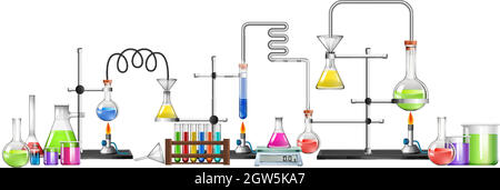 Science equipments on white background Stock Vector