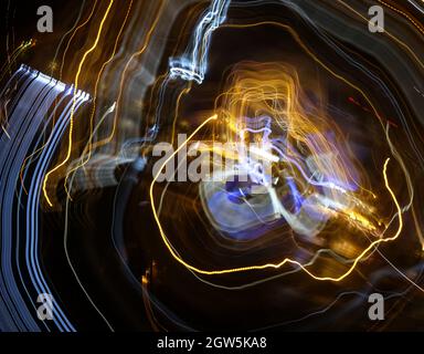 Neon glowing wave lines, magic energy space light concept, abstract background wallpaper design. Stock Photo