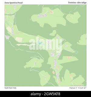 Zona Sportiva Pezzè, South Tyrol, Italy, Trentino-Alto Adige, N 46 44' 2'', E 11 46' 46'', map, Timeless Map published in 2021. Travelers, explorers and adventurers like Florence Nightingale, David Livingstone, Ernest Shackleton, Lewis and Clark and Sherlock Holmes relied on maps to plan travels to the world's most remote corners, Timeless Maps is mapping most locations on the globe, showing the achievement of great dreams Stock Photo