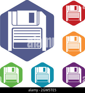 Magnetic diskette icons set Stock Vector