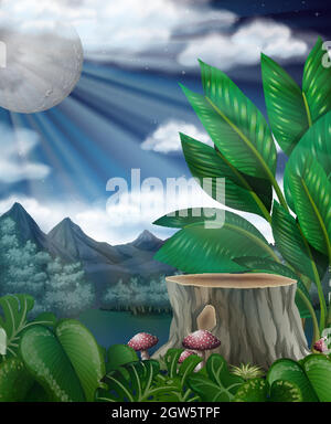 Scene with fullmoon over the forest Stock Vector