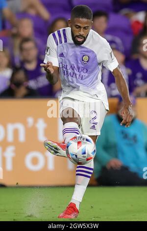 Orlando, Florida, USA. October 2, 2021: Orlando City defender RUAN (2) makes a pass during the first half of the Orlando City vs DC United soccer match at Exploria Stadium in Orlando, FL on October 2, 2021. (Credit Image: © Cory Knowlton/ZUMA Press Wire) Credit: ZUMA Press, Inc./Alamy Live News Stock Photo