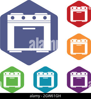 Gas stove icons set Stock Vector