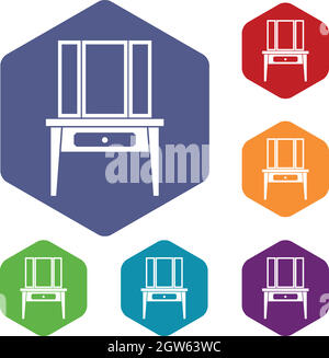 Dressing console, pier-glass icons set Stock Vector