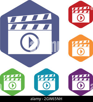 Clapperboard for movie shooting icons set Stock Vector