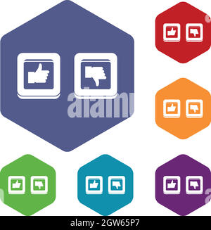 Signs hand up and down in squares icons set Stock Vector