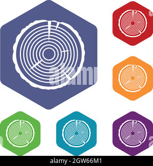 Tree ring icons set Stock Vector