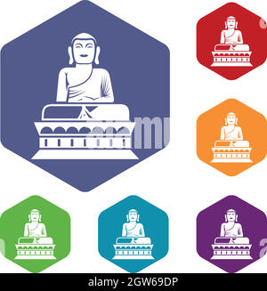 Buddha statue icons set Stock Vector