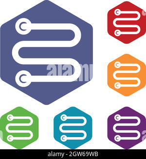 Heated towel rail icons set Stock Vector