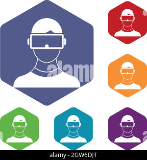 Virtual 3d reality goggles icons set Stock Vector