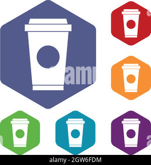 Coffee in take away cup icons set Stock Vector