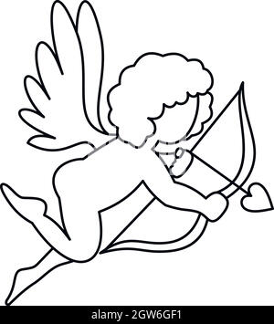 Cupid with bow and arrow icon, outline style Stock Vector