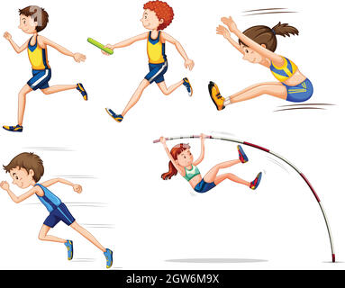 Sporting activity people on white background Stock Vector