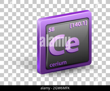 Cerium chemical element. Chemical symbol with atomic number and atomic mass. Stock Vector