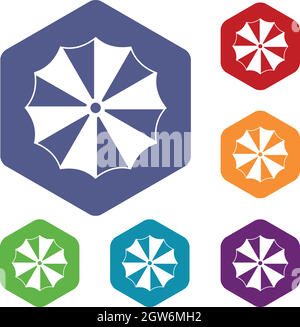 Striped umbrella icons set Stock Vector