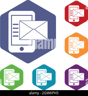 Smartphone with envelope icons set Stock Vector