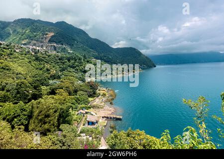 View of beautiful Lake Atitlan in the Guatemalan highlands, Solola, Guatemala Stock Photo