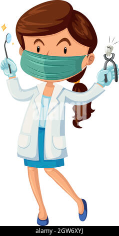 Female dentist with tooth and tools Stock Vector