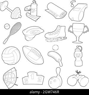 Sport items icons set, outline style Stock Vector