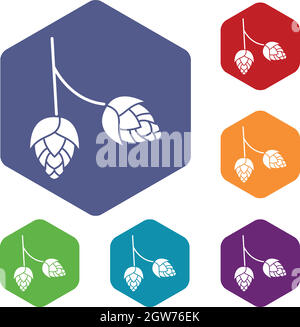 Branch of hops icons set Stock Vector