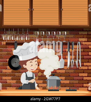 A Chef Cooking in Kitchen Stock Vector