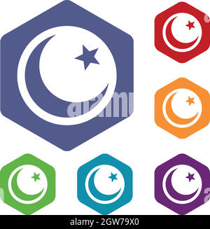 Crescent and star icons set Stock Vector