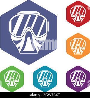 Paintball mask icons set Stock Vector