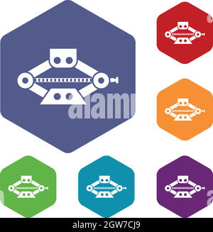 Red scissor car jack icons set Stock Vector