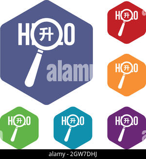 Magnifying glass over Hello word icons set Stock Vector