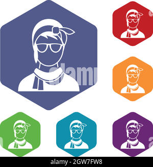 Hipster woman icons set Stock Vector