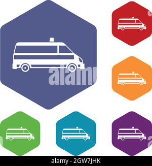 Ambulance car icons set Stock Vector