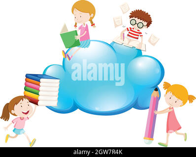 Border template with kids reading Stock Vector