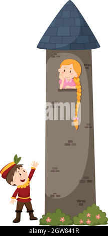 Illustration of princess in tower waiting for Prince Stock Vector Image ...